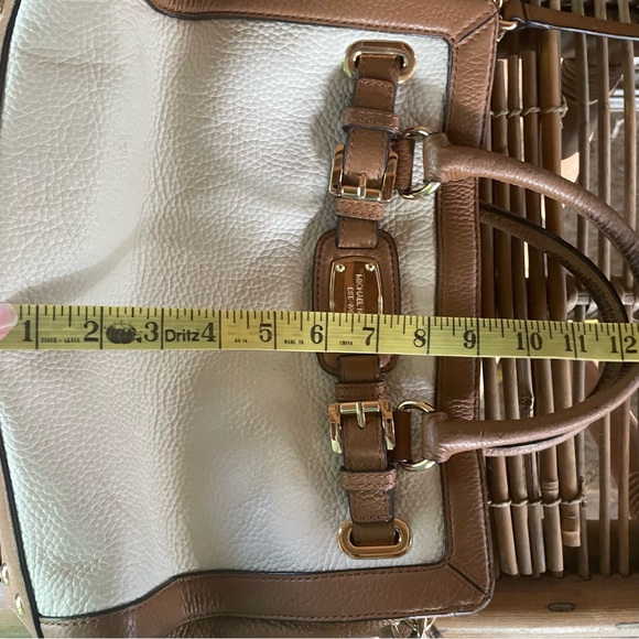 Michael Kors Cream & Tan Genuine Leather Satchel Crossbody - Picture 13 of 17